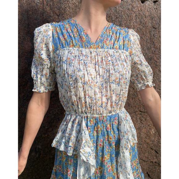 Anthropologie Current Air Los Angeles crinkle ruffle puff sleeve dress L large - Picture 12 of 13